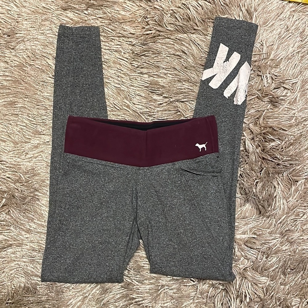 Victoria's Secret PINK Victoria's Secret Gray Leggings with Burgundy Waistband